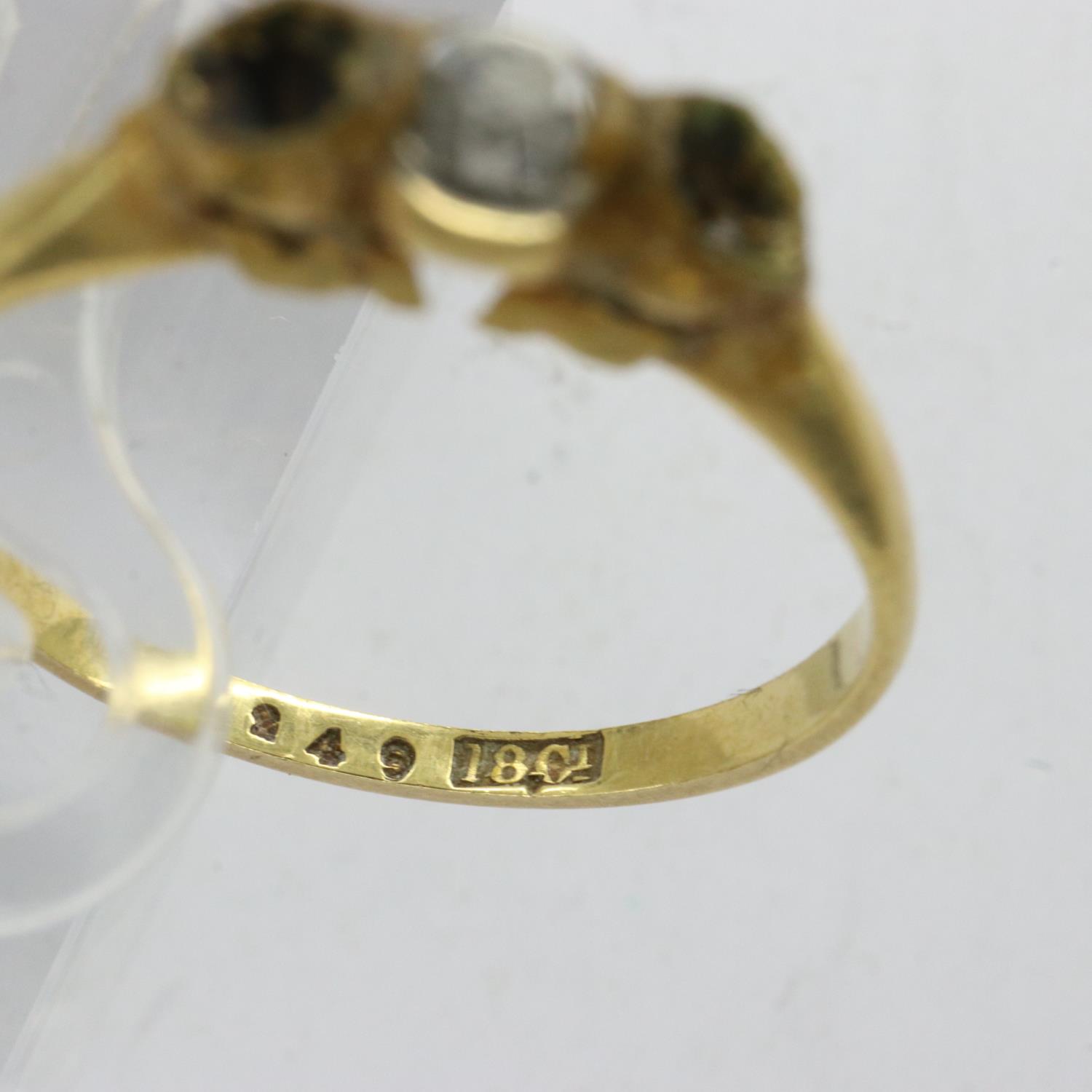 18ct gold trilogy ring set with diamond, lacking two stones, size L/M, 1.6g. UK P&P Group 1 (£16+VAT - Image 3 of 3
