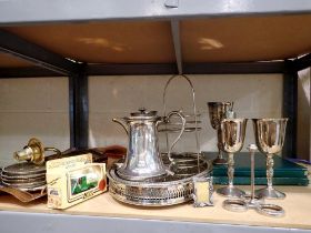 Collection of silver plate and brass. Not available for in-house P&P