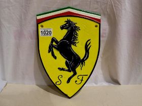 Cast iron Ferrari sign. H:30cm UK P&P Group 1 (£16+VAT for the first lot and £2+VAT for subsequent