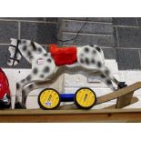 Wooden childs rocking horse and a step box. Not available for in-house P&P