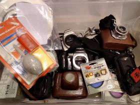 Quantity of mixed cameras and accessories including Minolta. Not available for in-house P&P