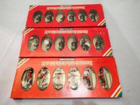 Three Britains boxed sets of Gordon Highlanders, very good condition, wear to boxes, ex display