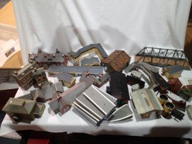 Selection of OO scale buildings, card and plastic, stations, goods shed, houses, footbridge etc,