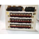 OO scale Hornby R2435 The Northumbrian train pack, A4 class locomotive with three Blood/Custard