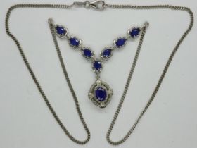 925 silver necklace set with blue spinel, L: 50 cm. UK P&P Group 0 (£6+VAT for the first lot and £