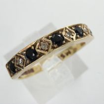 9ct gold ring set with sapphires and diamonds, size M/N, 2.8g. UK P&P Group 0 (£6+VAT for the