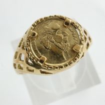 9ct gold ring set with a Maximiliano Emperador coin, size H, 1.1g. UK P&P Group 0 (£6+VAT for the