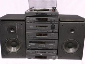 Sony LBT-D307 hifi system, turntable, tuner, twin cassette, 5 disc CD player and a pair of Sonab A-