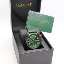 GAMAGES: gents limited edition automatic wristwatch with green dial, three subsidiary dials and date