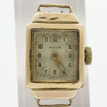 9ct gold cased Avia wristwatch head, case 2.9g. UK P&P Group 0 (£6+VAT for the first lot and £1+