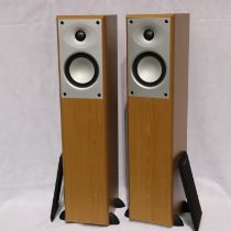 Pair of Mordaunt Short MS904 speakers in cherry wood cases, H: 81 cm. Not available for in-house P&P