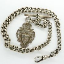 Hallmarked silver Albert watch chain and a hallmarked silver fob, L: 35 cm, 35g. UK P&P Group 1 (£