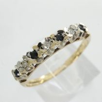 9ct gold ring set with sapphires and diamonds, size N/O, 1.3g. UK P&P Group 0 (£6+VAT for the