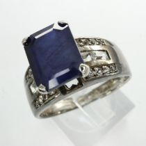 925 silver ring set with sapphire and white topaz, size T, 6g. UK P&P Group 1 (£16+VAT for the first