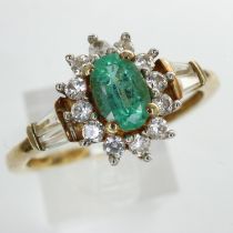 925 silver ring set with emerald and cubic zirconia with 14K overlay, size T, 2.7g. UK P&P Group
