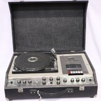 Keytronics Duette DJ record deck and cassette player with built in amp, in lockable flight case,