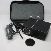 Vamvo mini HD LED projector with power supply, cables and carry bag, working at lotting. UK P&P