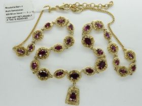 925 gilt silver necklace set with rhodolite garnet, L: 52 cm. UK P&P Group 0 (£6+VAT for the first