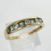 9ct gold ring set with aquamarine and cubic zirconia, size N, 1.8g. UK P&P Group 0 (£6+VAT for the