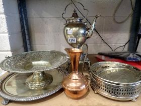 Victorian and later silver plate including a spirit kettle. Not available for in-house P&P
