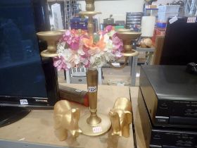 Decorated candelabra and a pair of papier-mâché elephants. Not available for in-house P&P