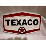 Cast iron hexagonal Texaco plaque. W: 20cm. UK P&P Group 1 (£16+VAT for the first lot and £2+VAT for