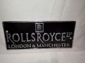 Aluminium Rolls Royce plaque, W: 25cm. UK P&P Group 1 (£16+VAT for the first lot and £2+VAT for
