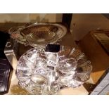 Two silver plated swing baskets with mixed cruet sets. Not available for in-house P&P