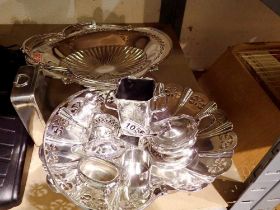 Two silver plated swing baskets with mixed cruet sets. Not available for in-house P&P