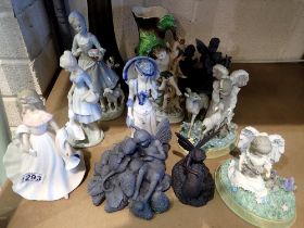 Quantity of ceramic figurines, largest H: 50 cm. Not available for in-house P&P
