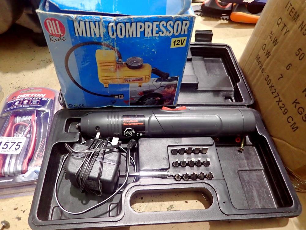 Mini compressor and a 3.6v cordless screwdriver. Not available for in-house P&P