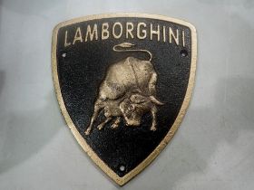 Cast iron Lamborghini plaque 15cmw. UK P&P Group 1 (£16+VAT for the first lot and £2+VAT for