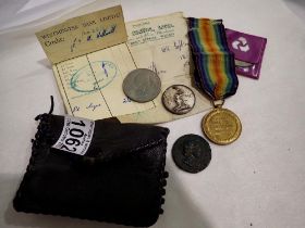 WWI medal named to SPR J. Mercer Royal Engineers, coronation token and an RAF token etc. UK P&P