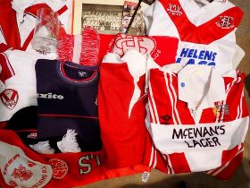 Quantity of Saint Helens Rugby Club memorabilia. Not available for in-house P&P