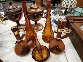 Mixed coloured glass including a pair of decanters. Not available for in-house P&P
