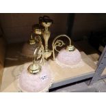 Three sconce brass and glass light fitting. Not available for in-house P&P