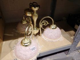 Three sconce brass and glass light fitting. Not available for in-house P&P