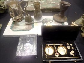 Mixed items including a set of miniature scales. Not available for in-house P&P