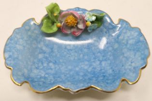 Early Royal Worcester trinket dish, slight losses to flowers, L: 11 cm. UK P&P Group 1 (£16+VAT