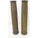 Pair of brass shell case vases, H: 32 cm. UK P&P Group 2 (£20+VAT for the first lot and £4+VAT for