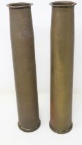 Pair of brass shell case vases, H: 32 cm. UK P&P Group 2 (£20+VAT for the first lot and £4+VAT for