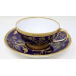 Early Royal Crown Derby heavily gilded teacup and saucer, hairline crack to saucer. UK P&P Group