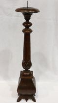Carved wood Pugin style gothic candlestick, H: 69 cm. UK P&P Group 3 (£30+VAT for the first lot