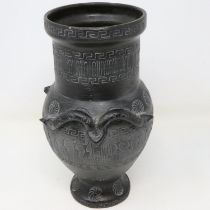 Greek key design vase with snake decoration in relief, no cracks or chips, H: 21 cm. UK P&P Group