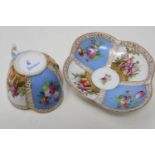 Dresden Helena Wolfsohn lobed teacup and saucer, small scrape under handle. UK P&P Group 1 (£16+