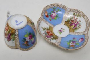 Dresden Helena Wolfsohn lobed teacup and saucer, small scrape under handle. UK P&P Group 1 (£16+