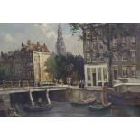 A 19th century Dutch oil on canvas, canal scene, indistinctly signed (Keymann?), 91 x 60 cm. Not