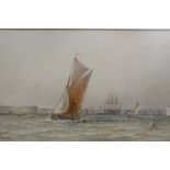 George Gregory (1849-1938): watercolour, shipping at Portsmouth Harbour entrance 1907, 35 x 20 cm.