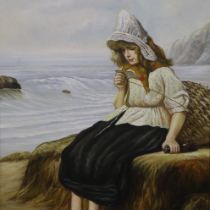 Follower of Sir John Everett Millais RA: oil on canvas, Message from the Sea, indistinctly signed,