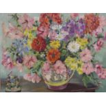 Deidre Henty-Creer (1928-2012): oil on canvas, Flowers in a Ship Jug, 60 x 49 cm. Not available